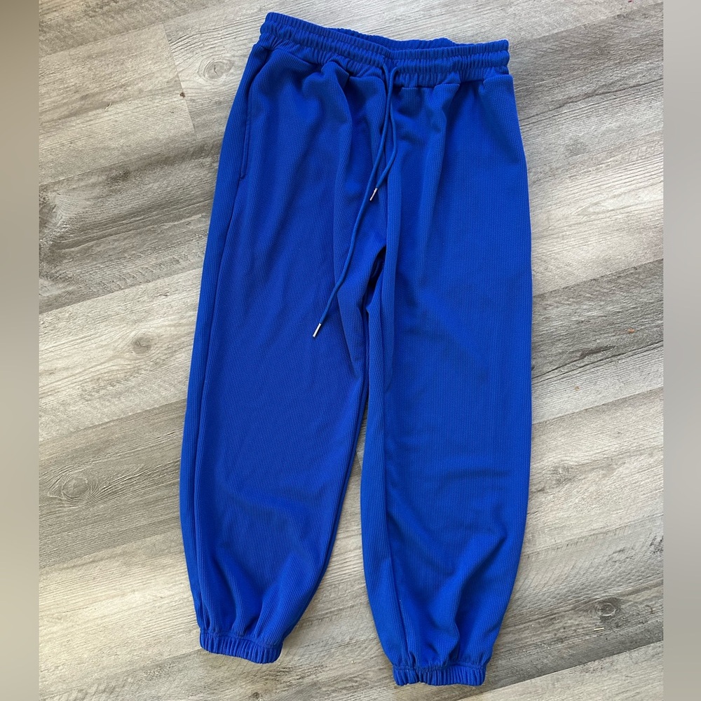 🌻 Blue Ribbed Drawstring Joggers🌻 - Picture 1 of 8